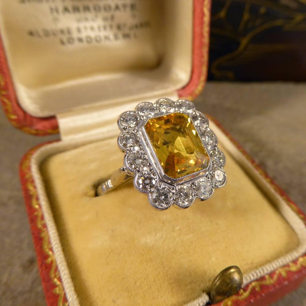 Yellow Sapphire 3 Carat and Diamond Engagement 18 Carat White Gold Ring 3