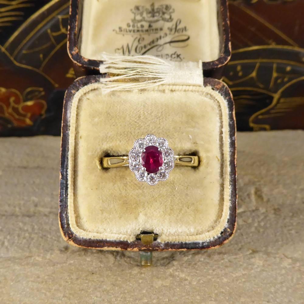 Women's Ruby and Diamond Cluster Engagement Ring in 18 Carat Gold