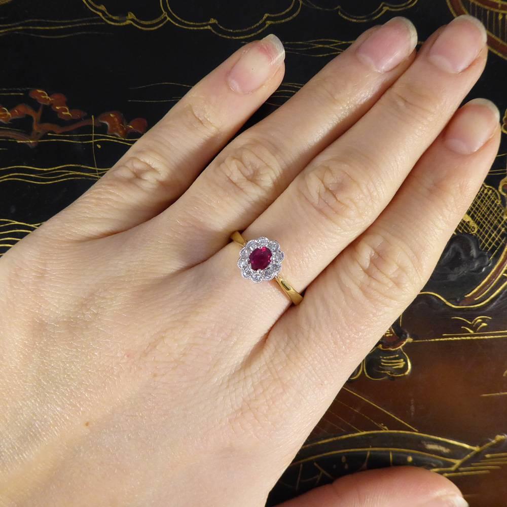 Ruby and Diamond Cluster Engagement Ring in 18 Carat Gold 1