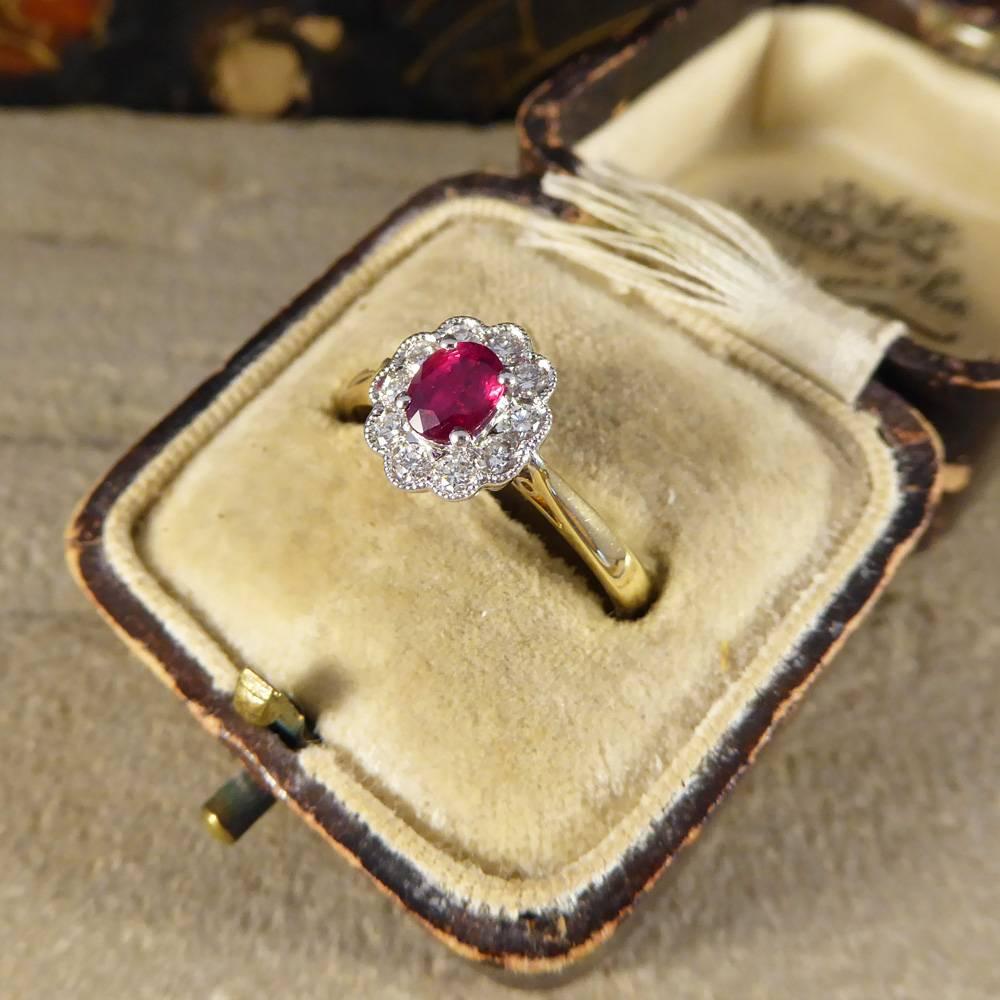 Ruby and Diamond Cluster Engagement Ring in 18 Carat Gold 2