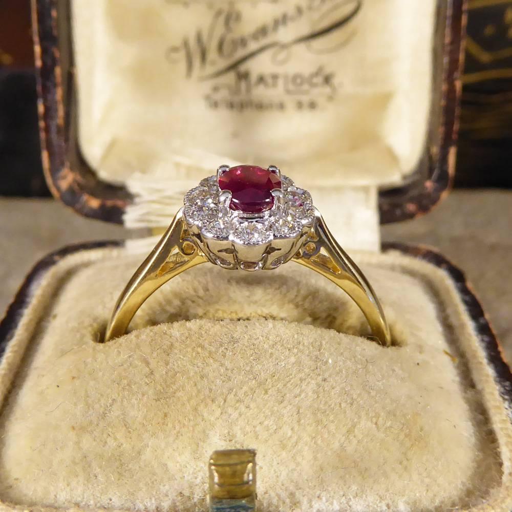 Ruby and Diamond Cluster Engagement Ring in 18 Carat Gold 3
