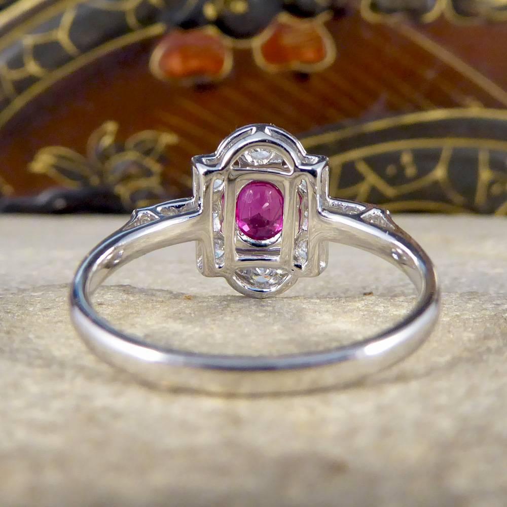 Women's Art Deco Style Ruby Diamond 18 Carat White Gold Ring