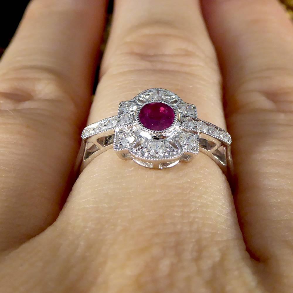 Art Deco Style Ruby Diamond 18 Carat White Gold Ring 3
