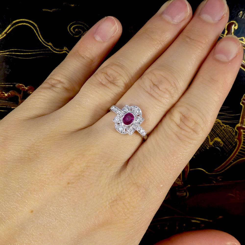 Art Deco Style Ruby Diamond 18 Carat White Gold Ring 5