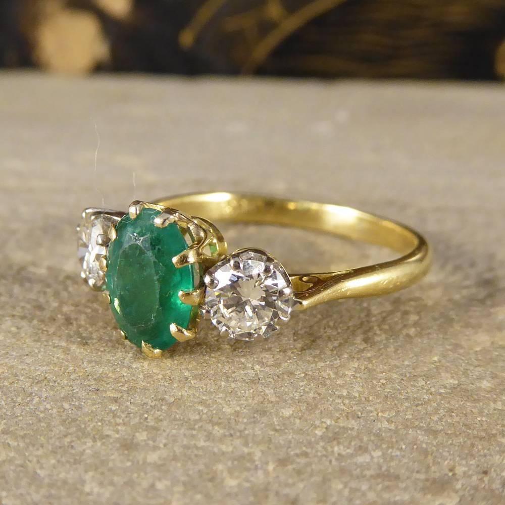 Women's 1930s Emerald and Diamond Engagement Ring in 18 Carat Yellow Gold