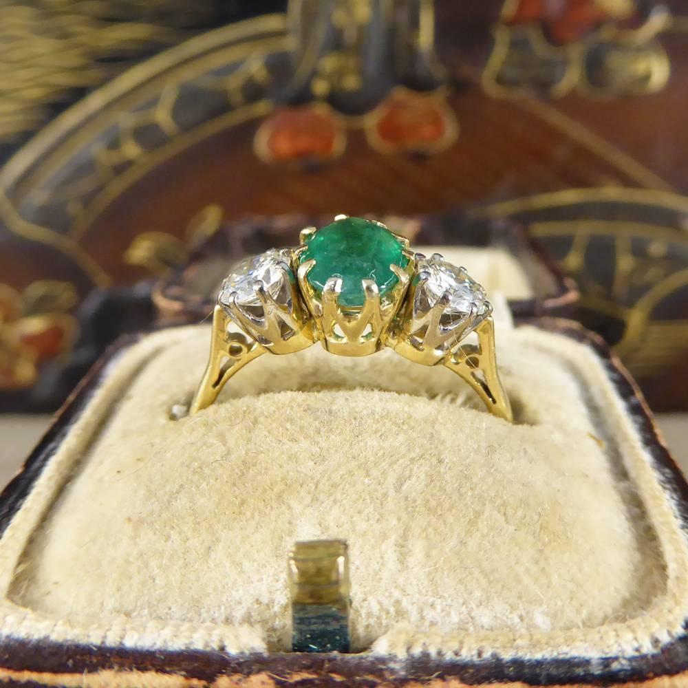 1930s Emerald and Diamond Engagement Ring in 18 Carat Yellow Gold 3