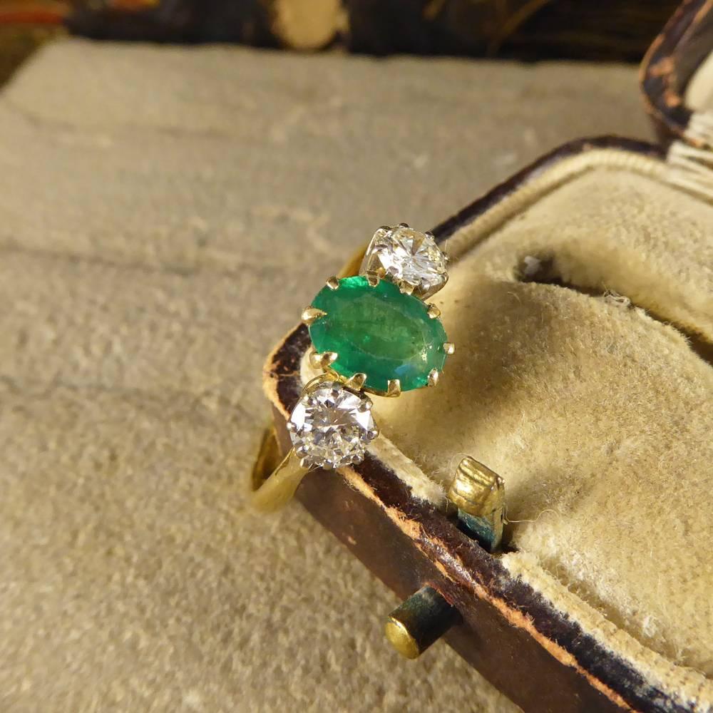 1930s Emerald and Diamond Engagement Ring in 18 Carat Yellow Gold 4