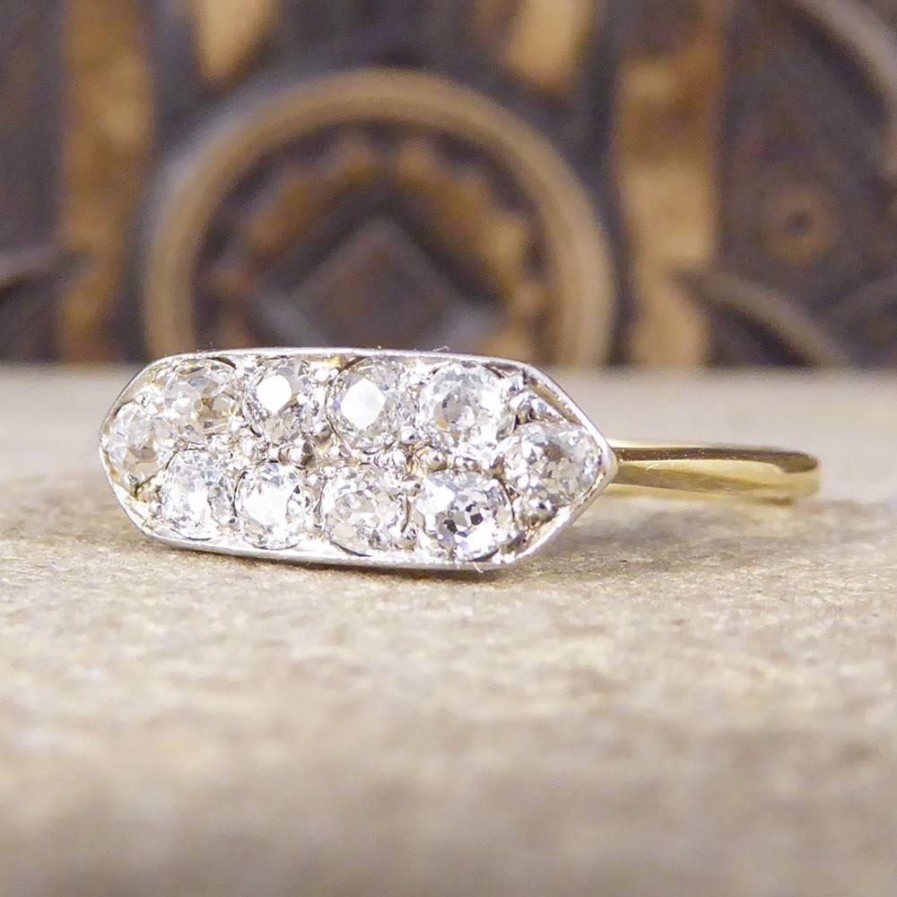 Art Deco Double Row Diamond Ring in Platinum and 18 Carat Yellow Gold 1