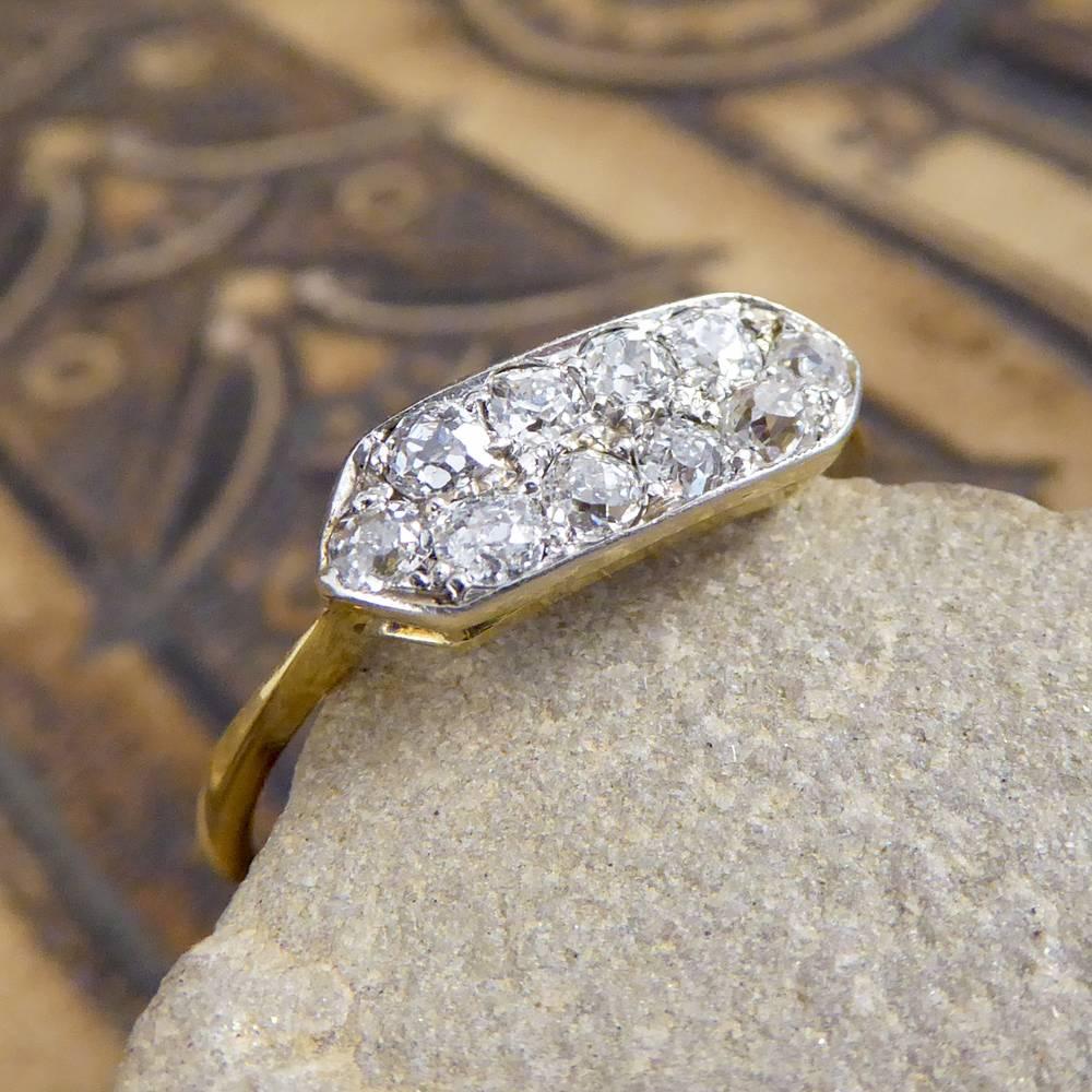 Art Deco Double Row Diamond Ring in Platinum and 18 Carat Yellow Gold 3