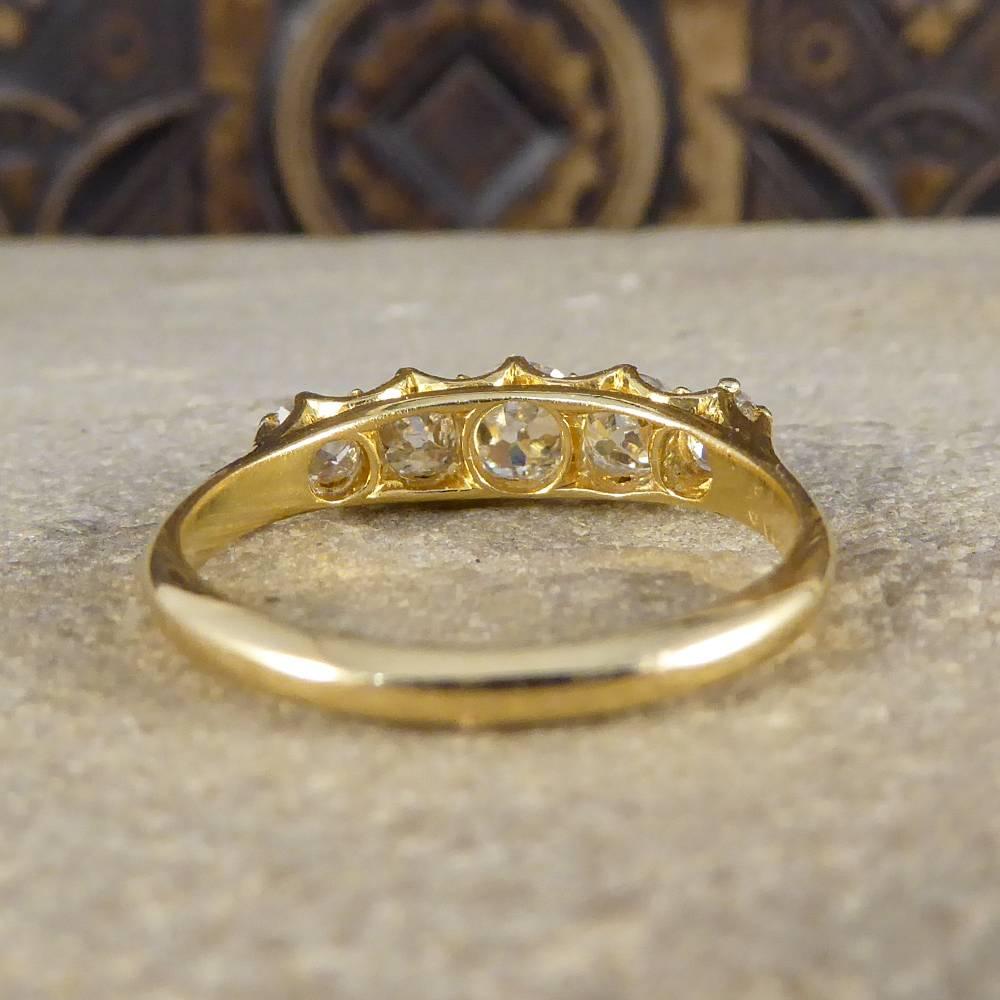 Women's or Men's Antique Edwardian Five-Stone Diamond 18 Carat Gold Ring