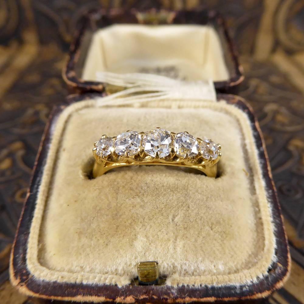 Antique Edwardian Five-Stone Diamond 18 Carat Gold Ring 4