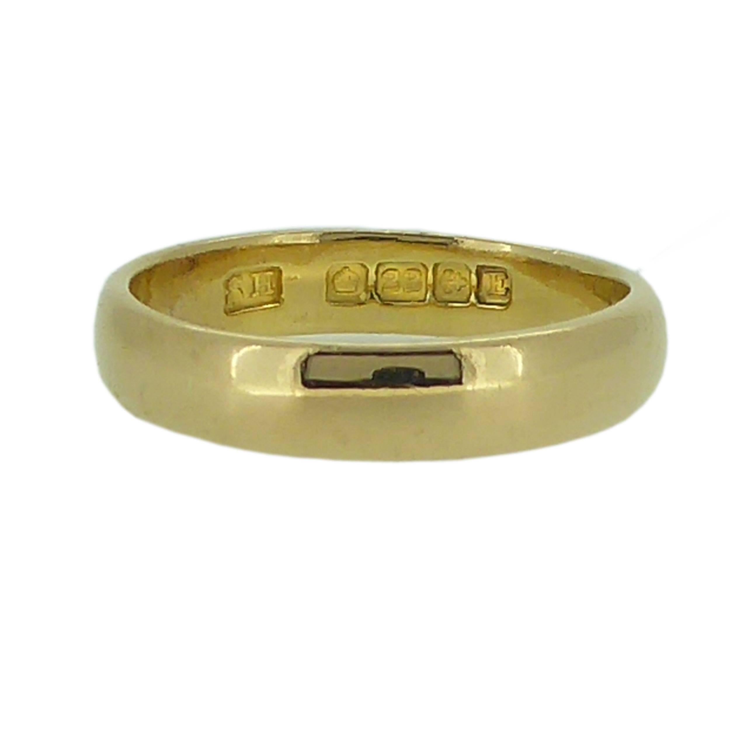 Art Deco Wedding Ring, Hallmarked Birmingham 1929, Plain Polished 22 Carat Gold