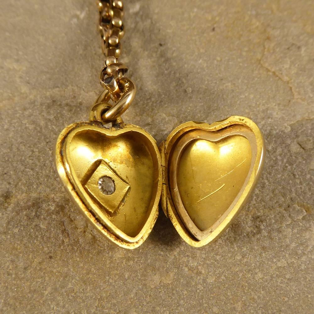 Women's Late Victorian Diamond Set Heart Locket Necklace in 15ct Gold and 9ct Gold Chain