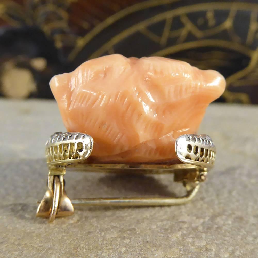 Antique Coral Diamond Gold Panther Brooch In Good Condition In Yorkshire, West Yorkshire