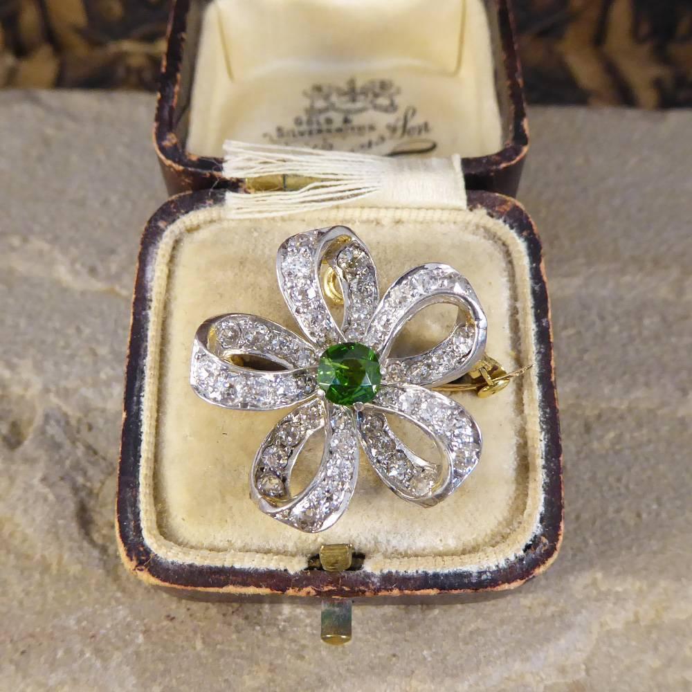 Antique Green Garnet and Diamond Brooch Pendant In Good Condition In Yorkshire, West Yorkshire