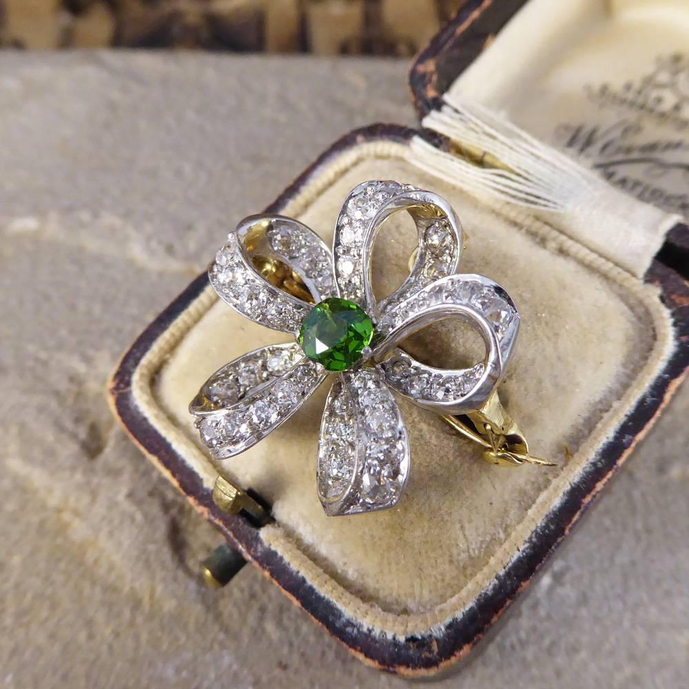 Women's Antique Green Garnet and Diamond Brooch Pendant
