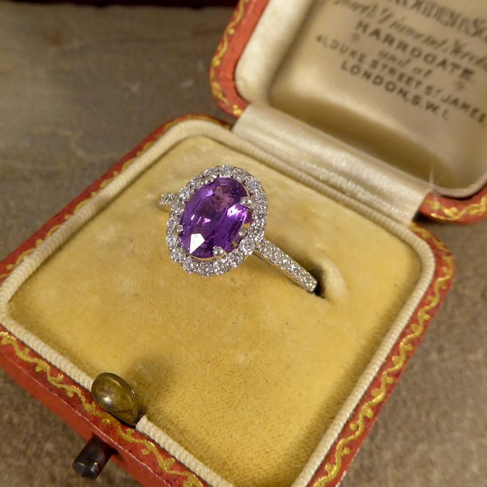 Purple Sapphire Diamond 18 Carat White Gold Engagement Ring In Good Condition In Yorkshire, West Yorkshire