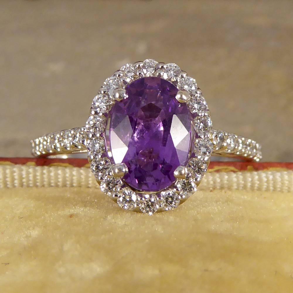Women's Purple Sapphire Diamond 18 Carat White Gold Engagement Ring