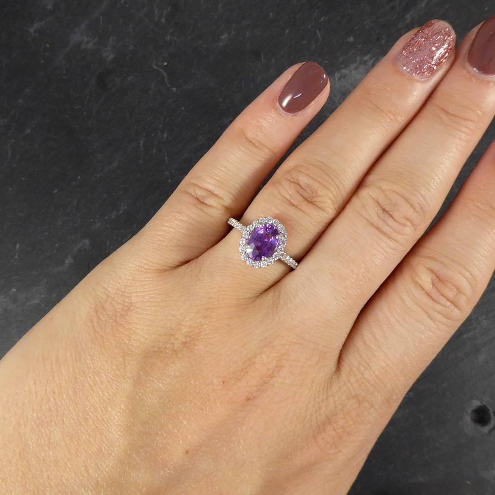 Purple Sapphire Diamond 18 Carat White Gold Engagement Ring 1