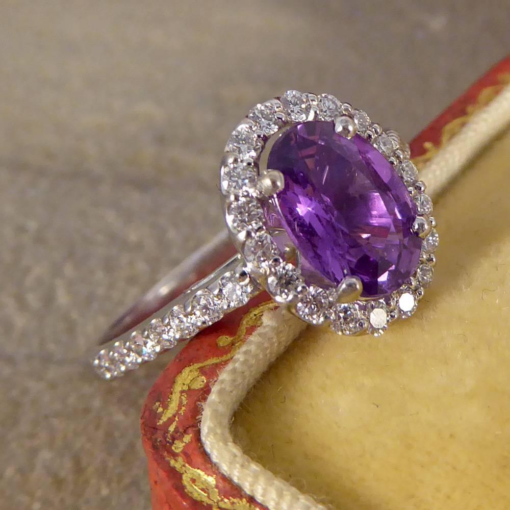 Purple Sapphire Diamond 18 Carat White Gold Engagement Ring 2