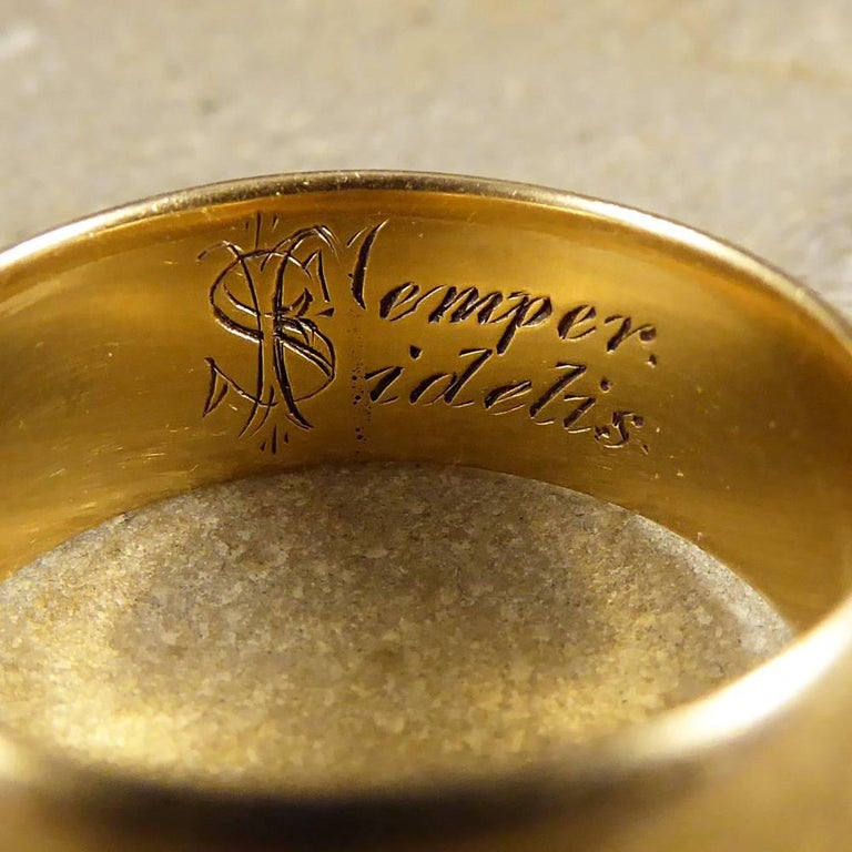 Antique Latin Engraved "Semper Fidelis" 18 Carat Yellow Gold Wedding
