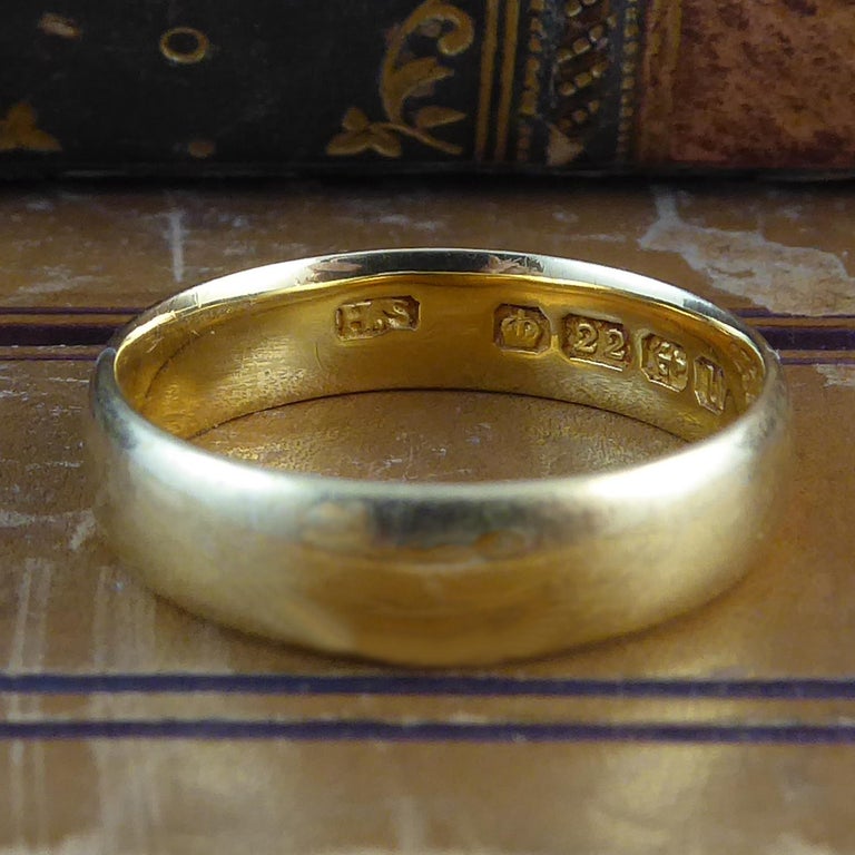 Antique Gold Wedding Ring 22 Carat Yellow Birmingham 1919 Art Deco Antique Gold Wedding Ring 22 Carat Yellow Birmingham 1919 Hallmark For