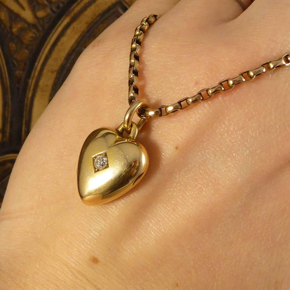 Late Victorian Diamond Set Heart Locket Necklace in 15ct Gold and 9ct Gold Chain 5