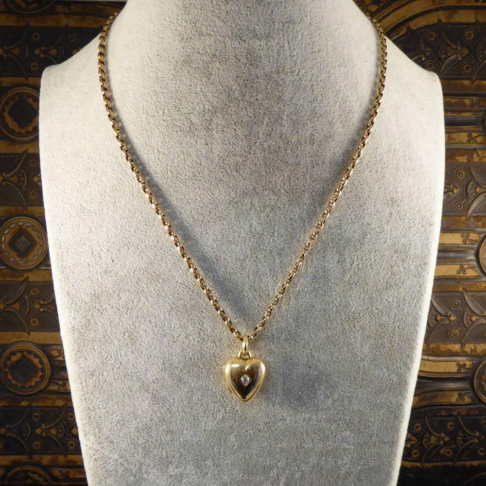 Late Victorian Diamond Set Heart Locket Necklace in 15ct Gold and 9ct Gold Chain 6