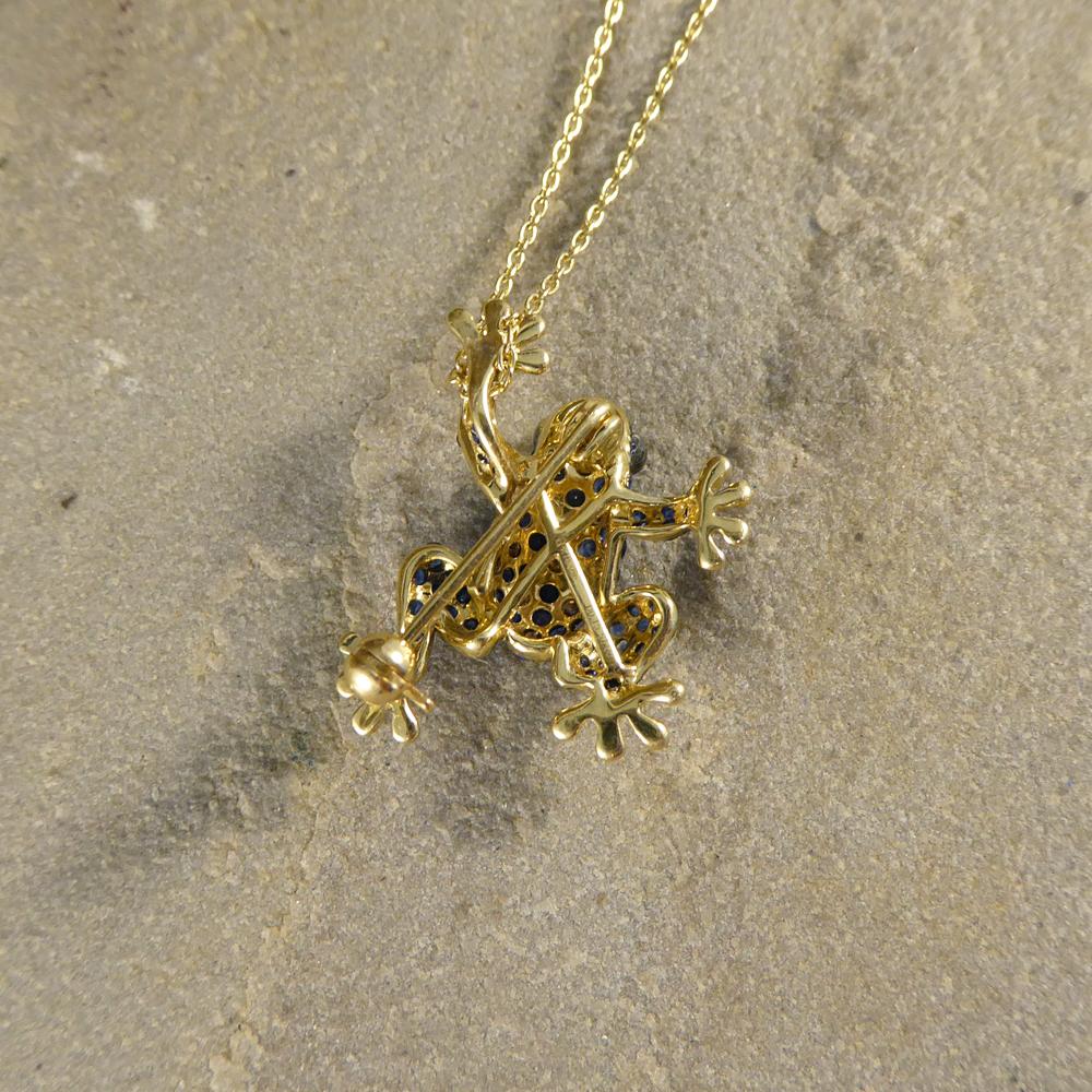 Sapphire, Champagne Diamond Frog Pendant 18 Carat Brooch on 9 Carat Gold Chain 2