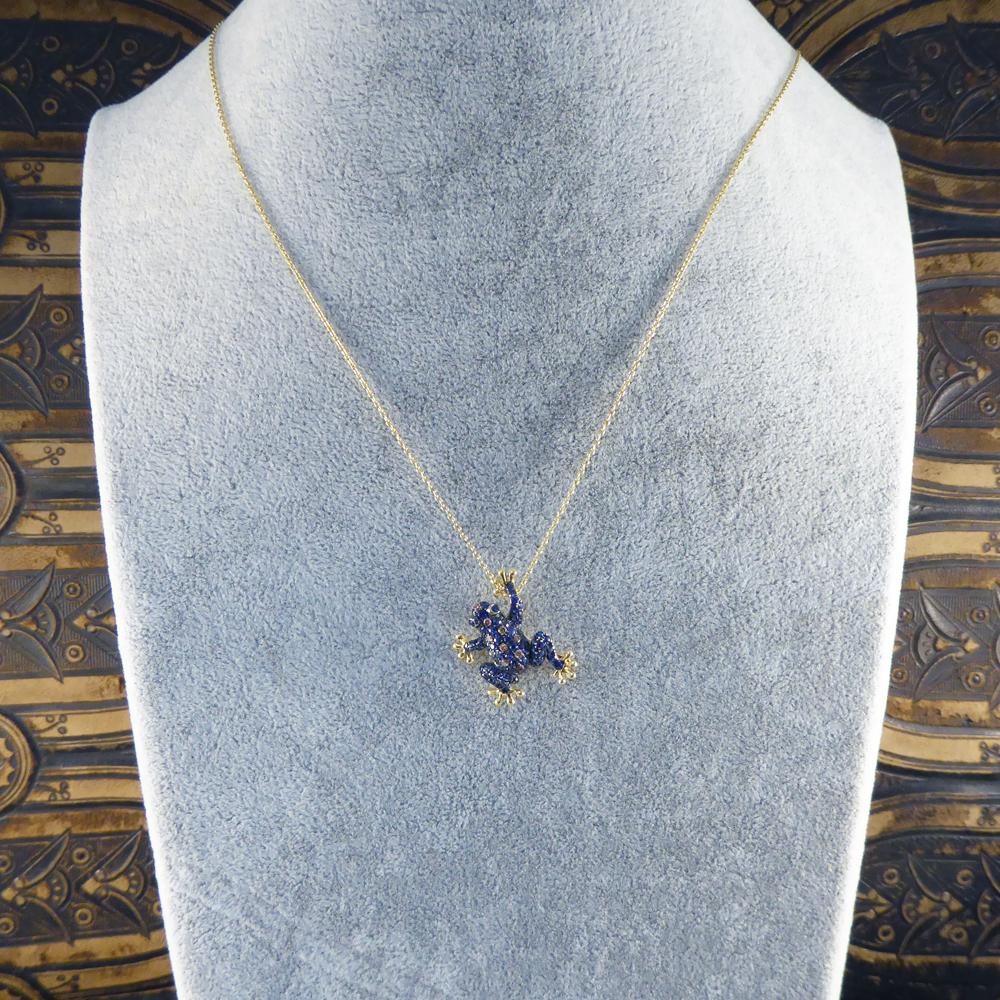Sapphire, Champagne Diamond Frog Pendant 18 Carat Brooch on 9 Carat Gold Chain 4