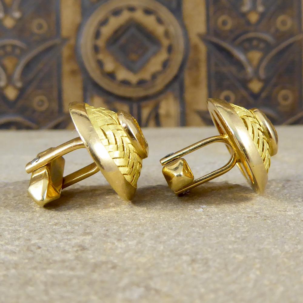 Women's or Men's 18 Carat Circular Yellow Gold Cufflinks with Yellow Sapphire Centres