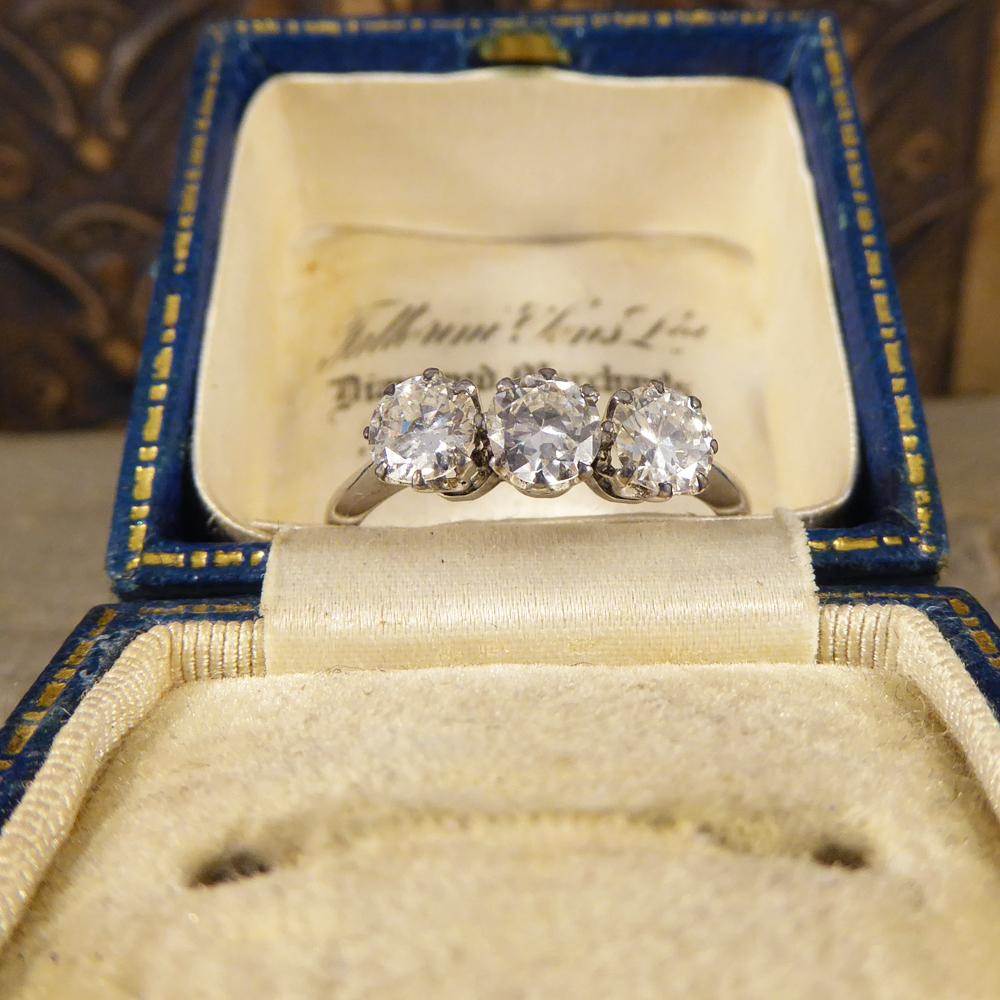 Diamond Three-Stone Ring 18 Carat Gold and Platinum, 1.2 Carat Total circa 1930s 2