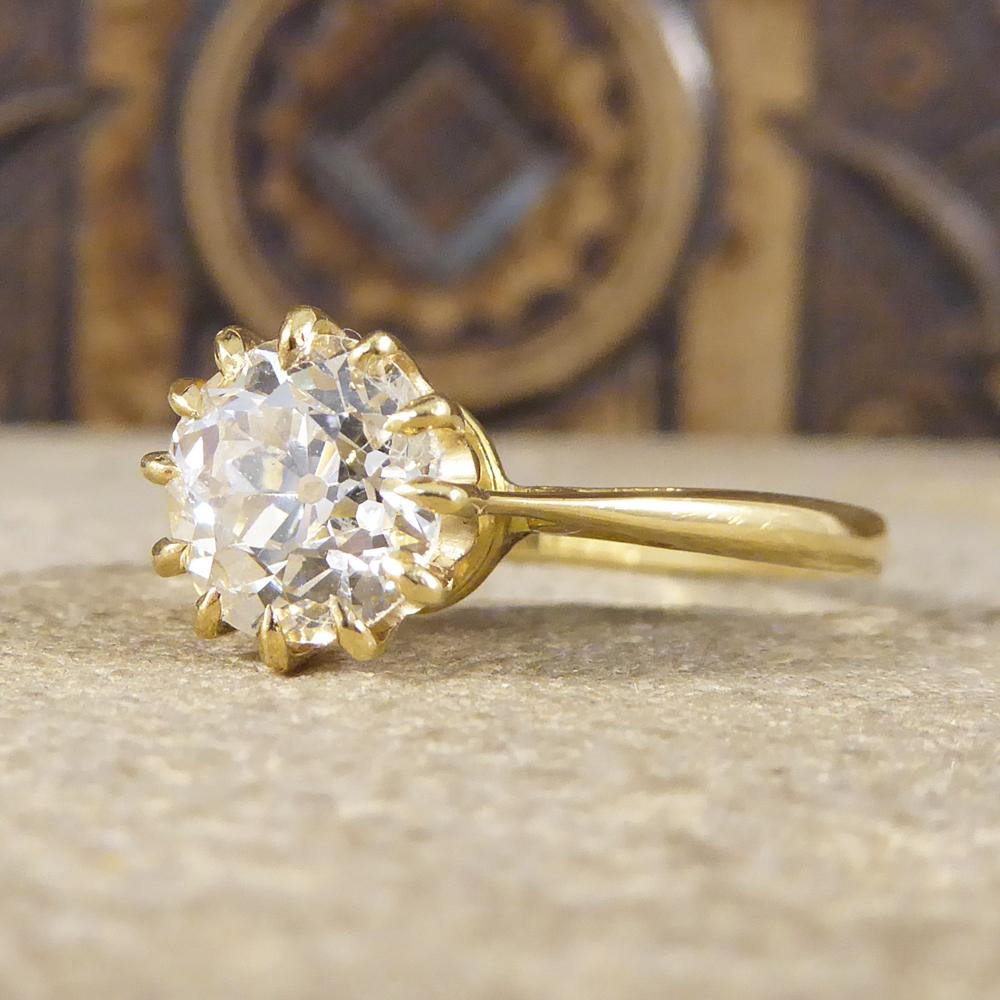 Women's Vintage 1.50 Carat Diamond Claw Set Engagement Ring in 18 Carat Yellow Gold