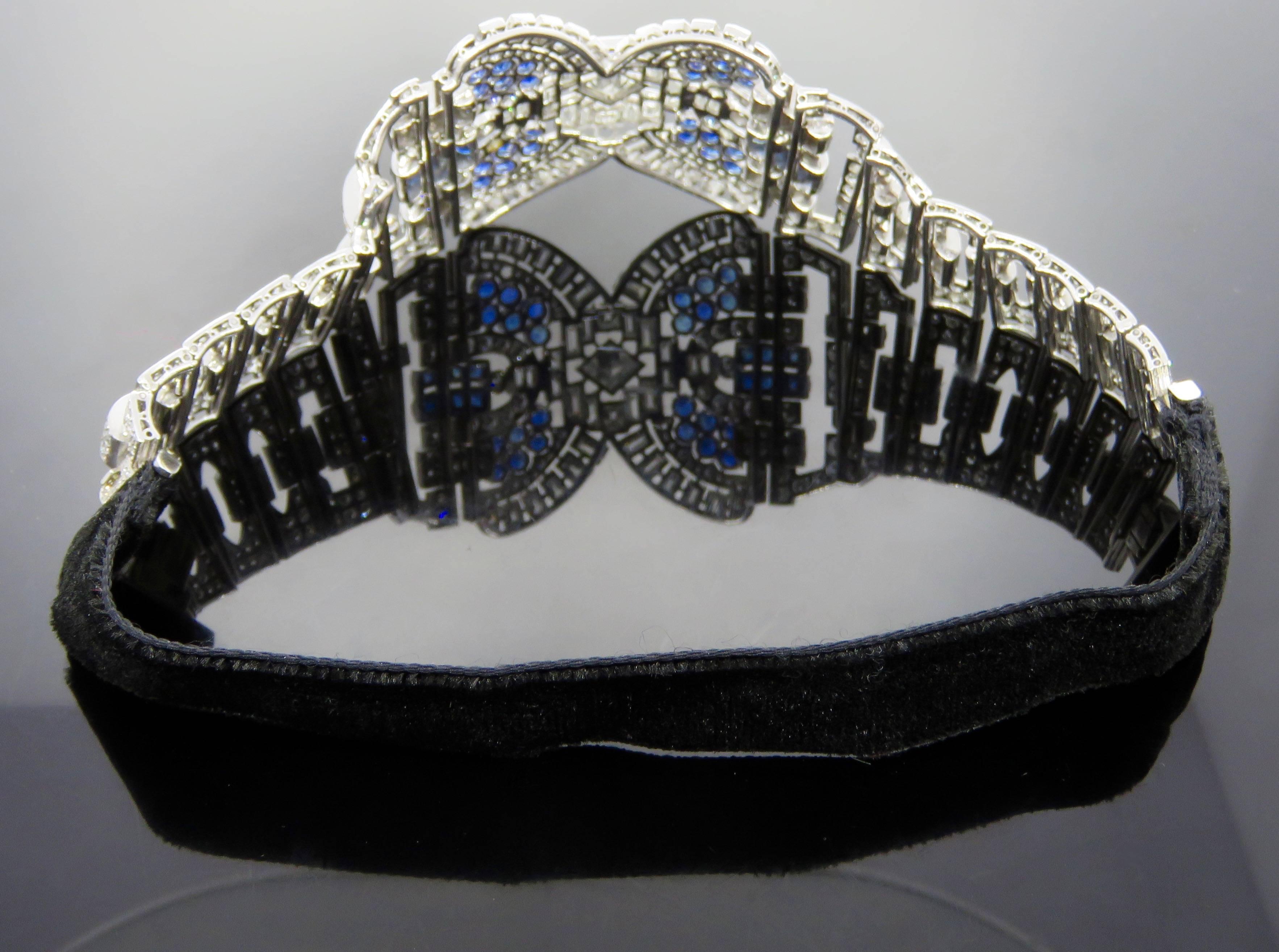 Sapphire Diamond Platinum Convertible Bracelet Choker Necklace 5