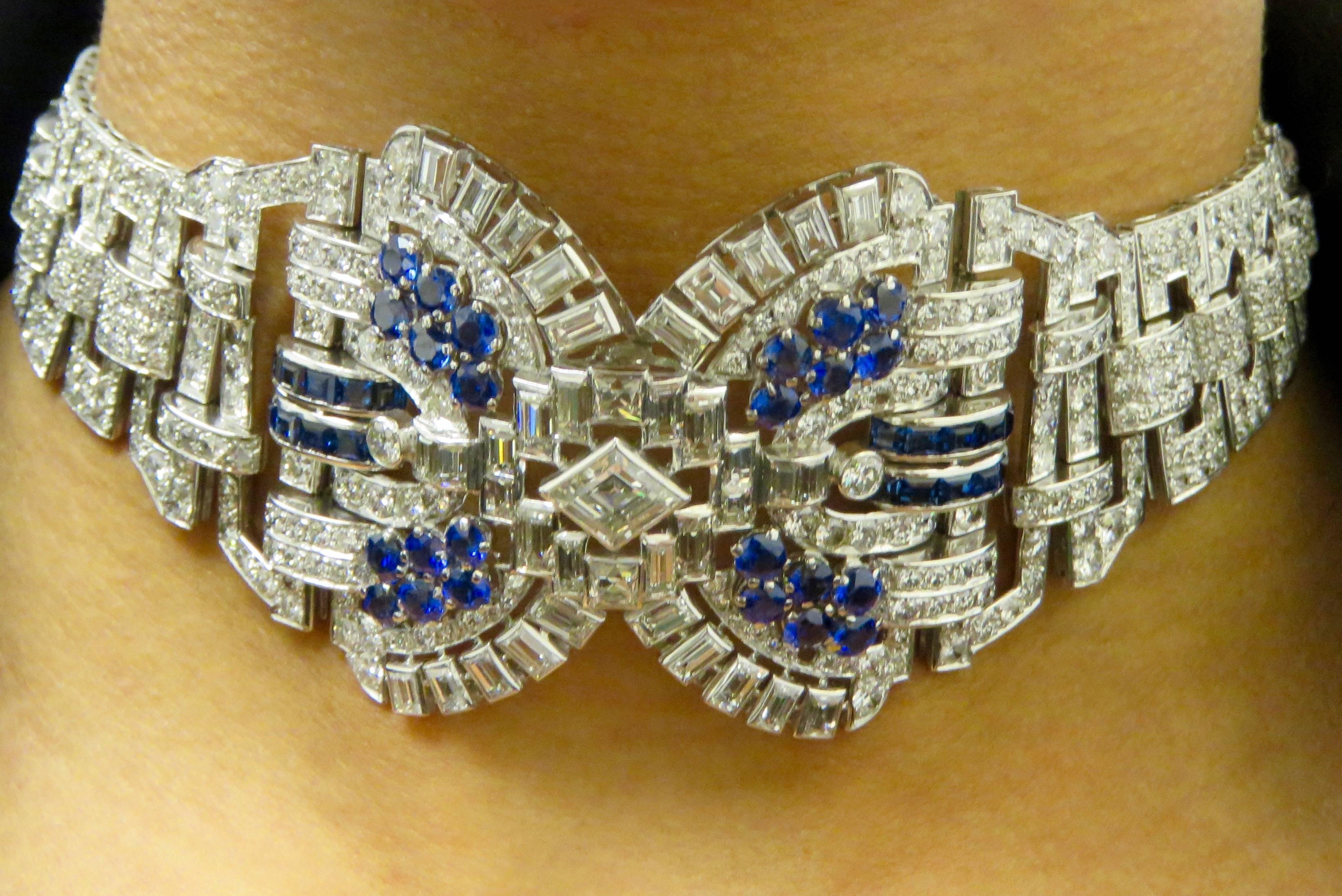 Sapphire Diamond Platinum Convertible Bracelet Choker Necklace 6