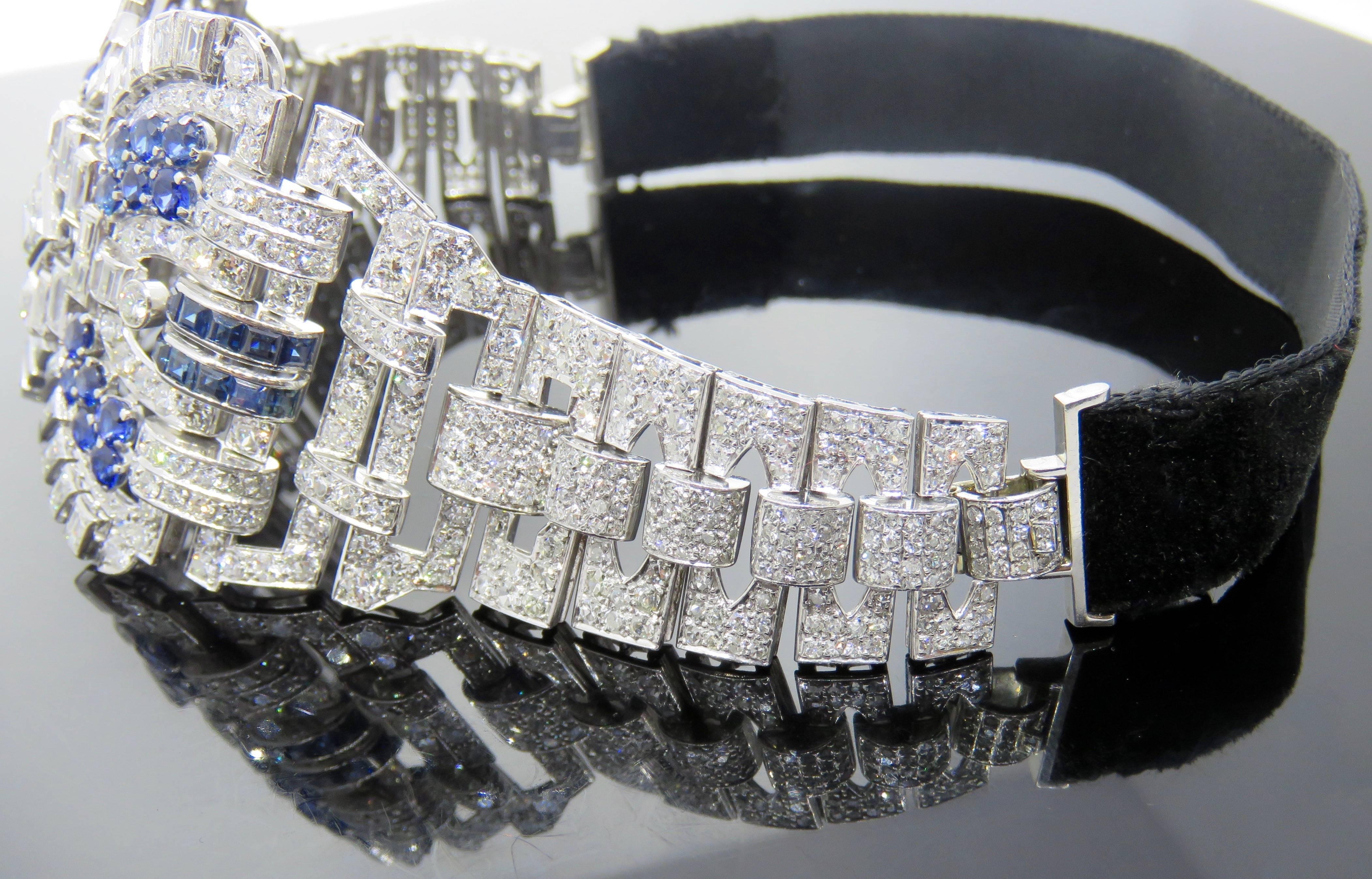 Sapphire Diamond Platinum Convertible Bracelet Choker Necklace 4