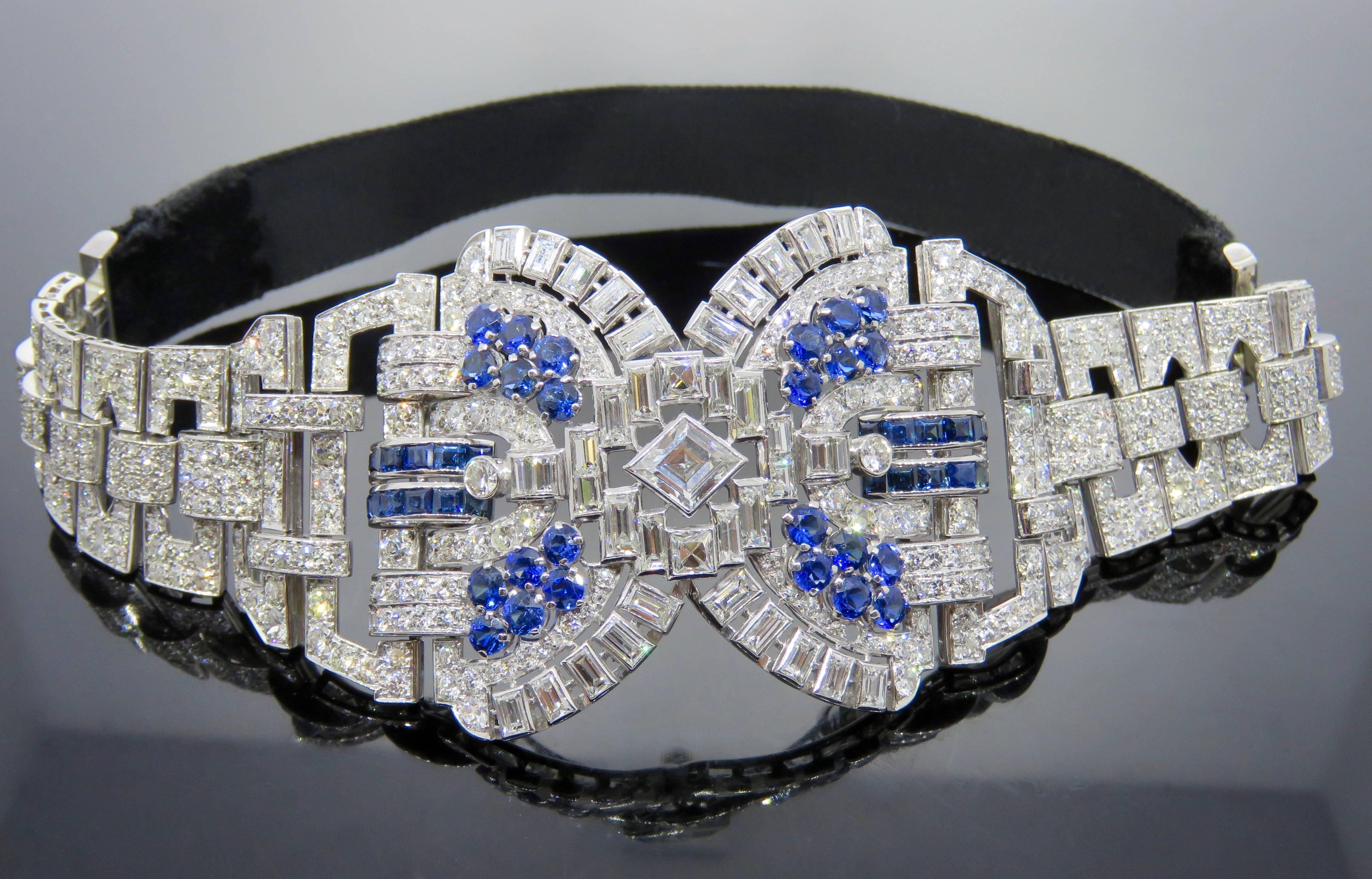 Sapphire Diamond Platinum Convertible Bracelet Choker Necklace 3