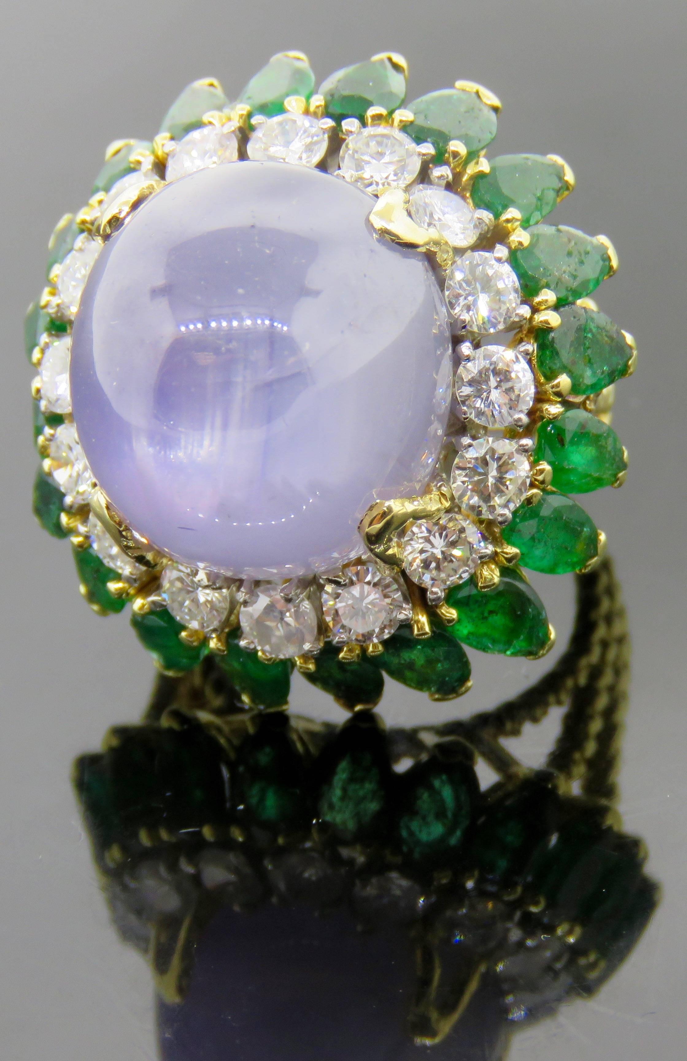 Large Star Sapphire, Emerald and Diamond Yellow Gold Ring 1