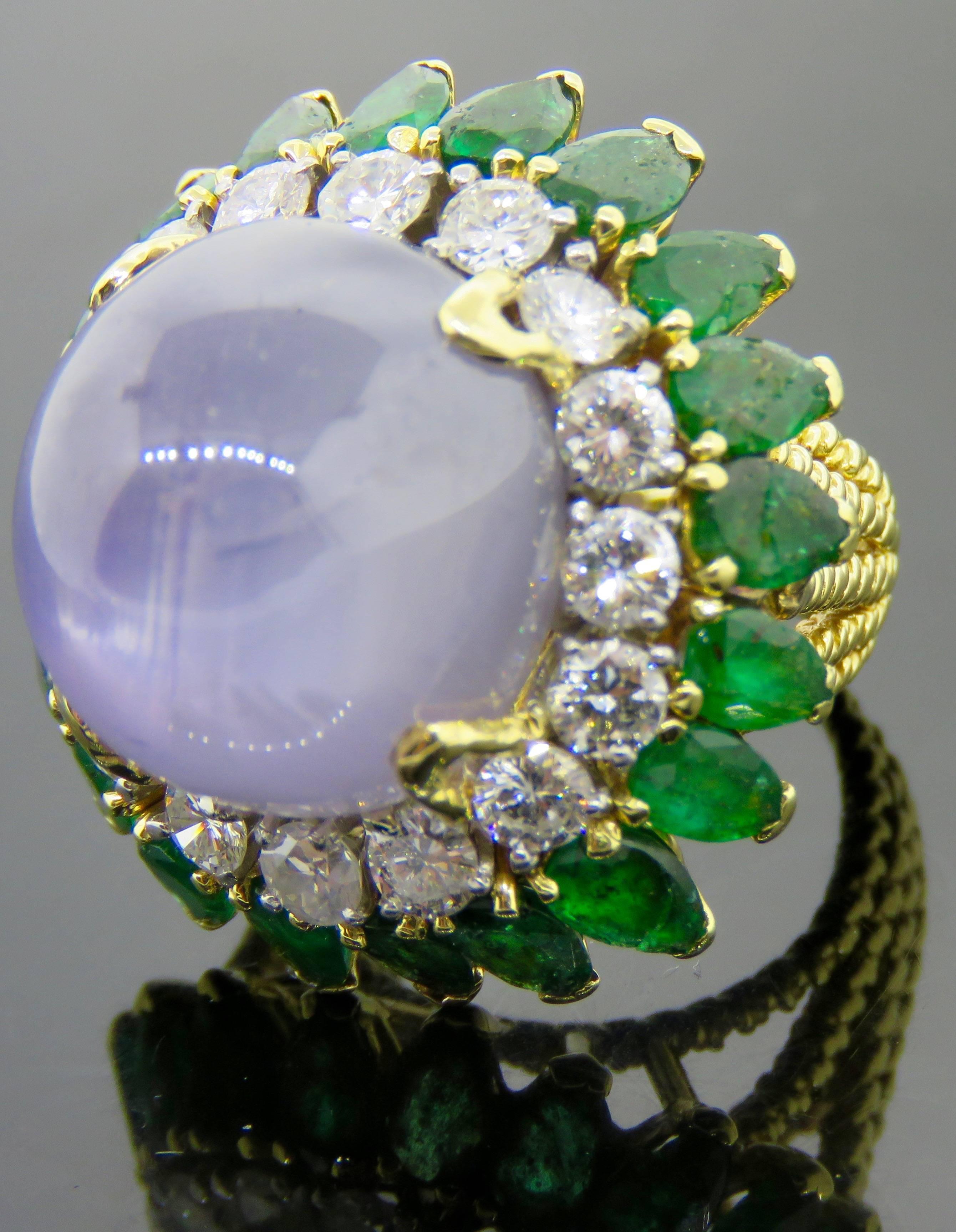 Large Star Sapphire, Emerald and Diamond Yellow Gold Ring 2