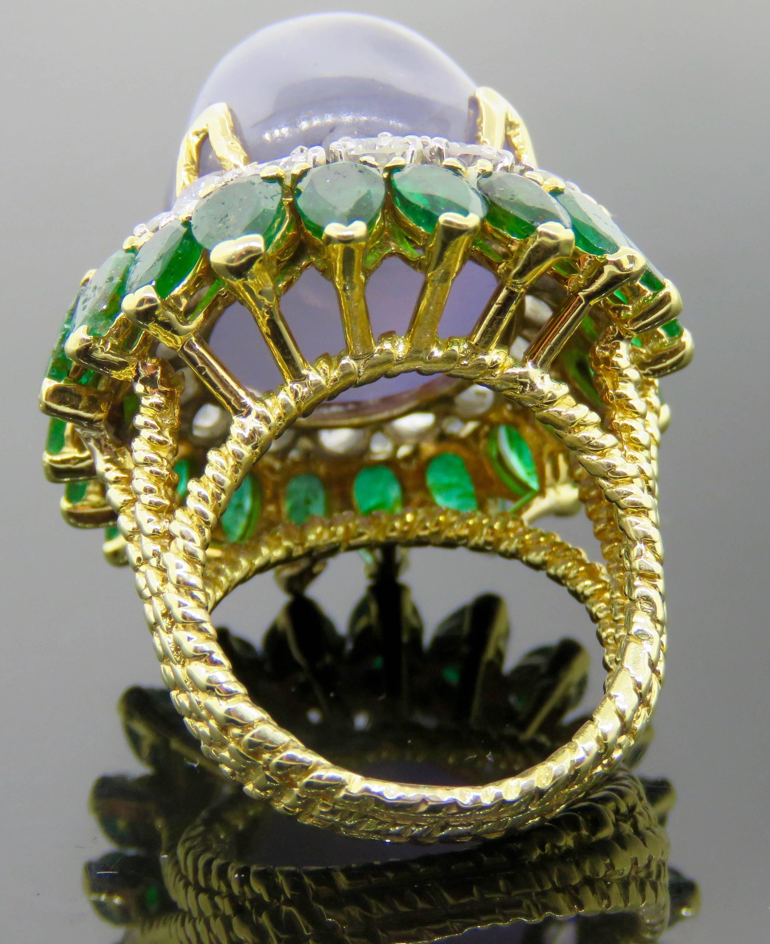 Large Star Sapphire, Emerald and Diamond Yellow Gold Ring 3