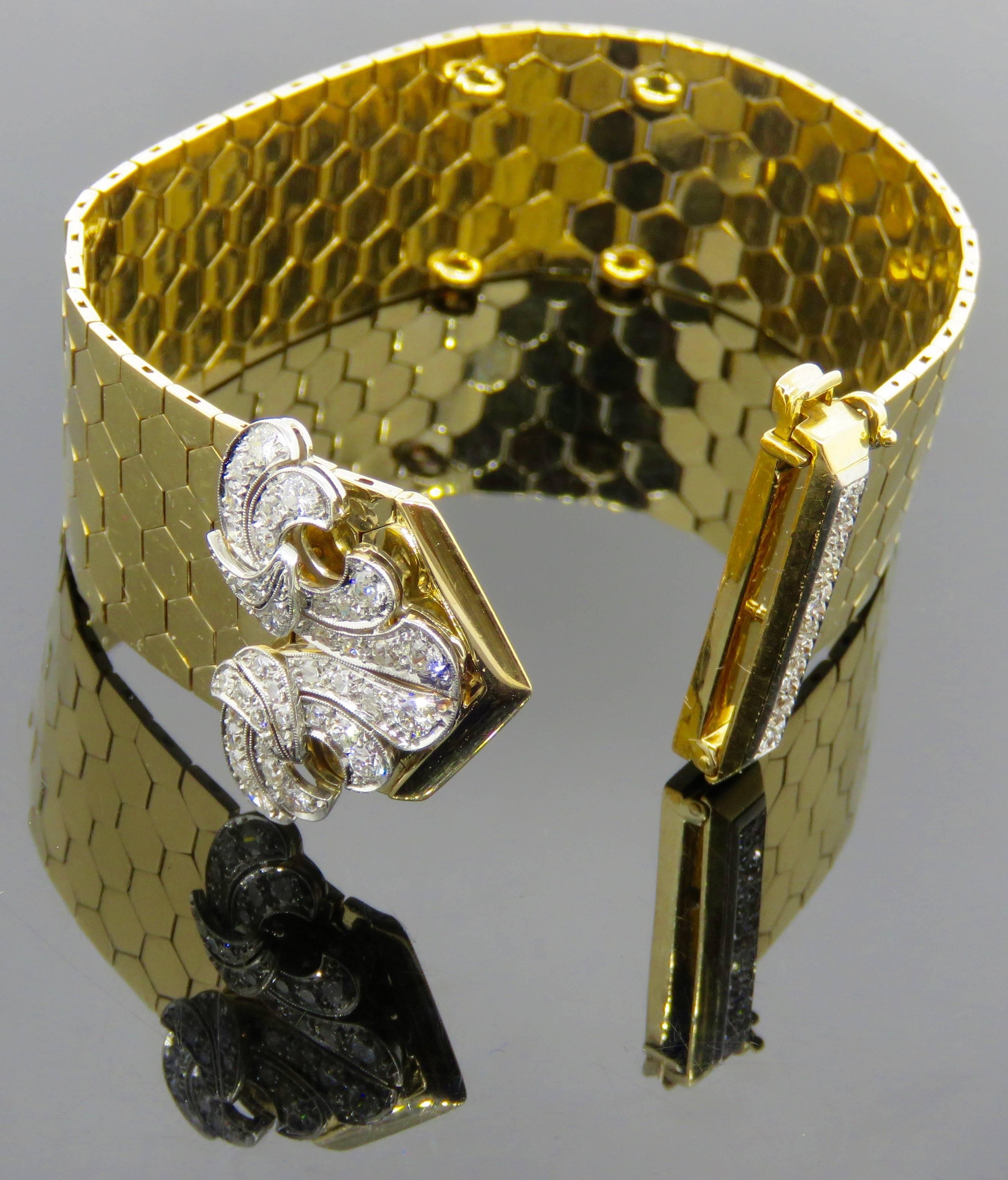 Women's Retro Van Cleef & Arpels Diamond Gold  Buckle Bracelet