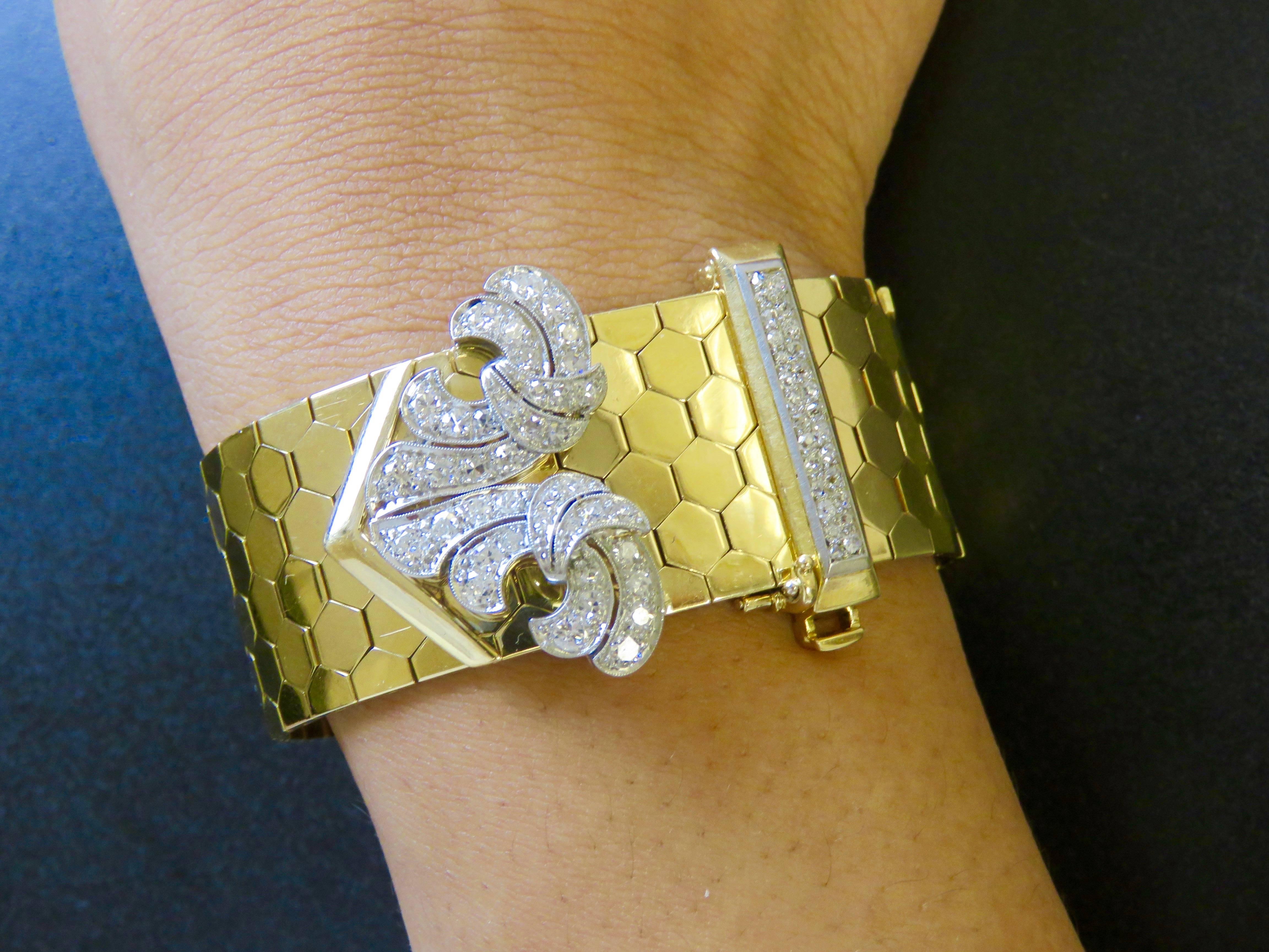Retro Van Cleef & Arpels Diamond Gold  Buckle Bracelet 5