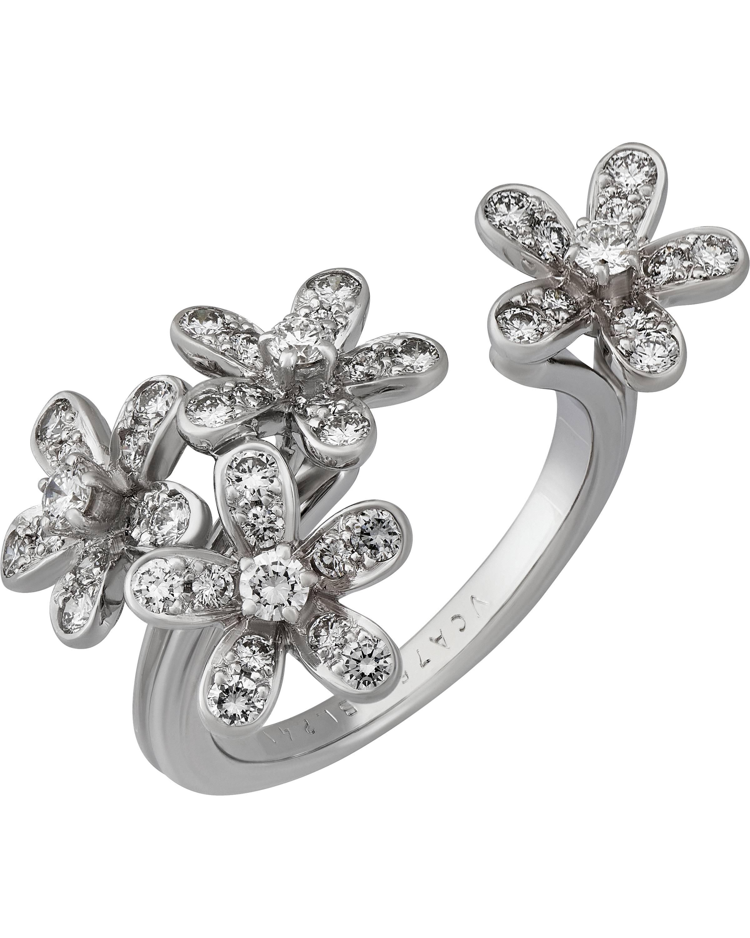 Van Cleef and Arpels 18K WG Diamond Flower Ring Size: 6.25 - 7 (open ring) In New Condition In New York, NY