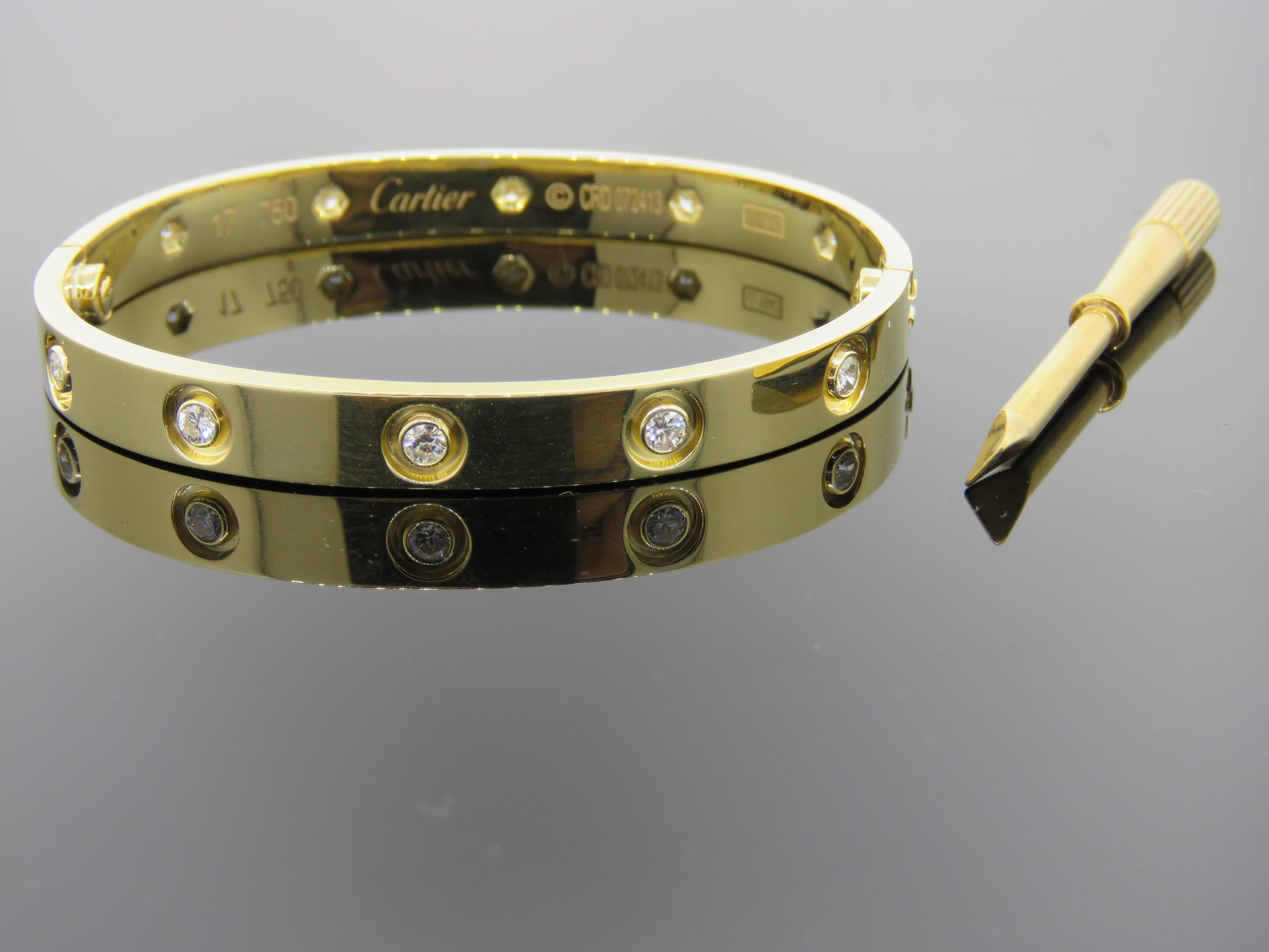 Cartier Love Bracelet Yellow Gold with Ten Diamonds In Excellent Condition In New York, NY