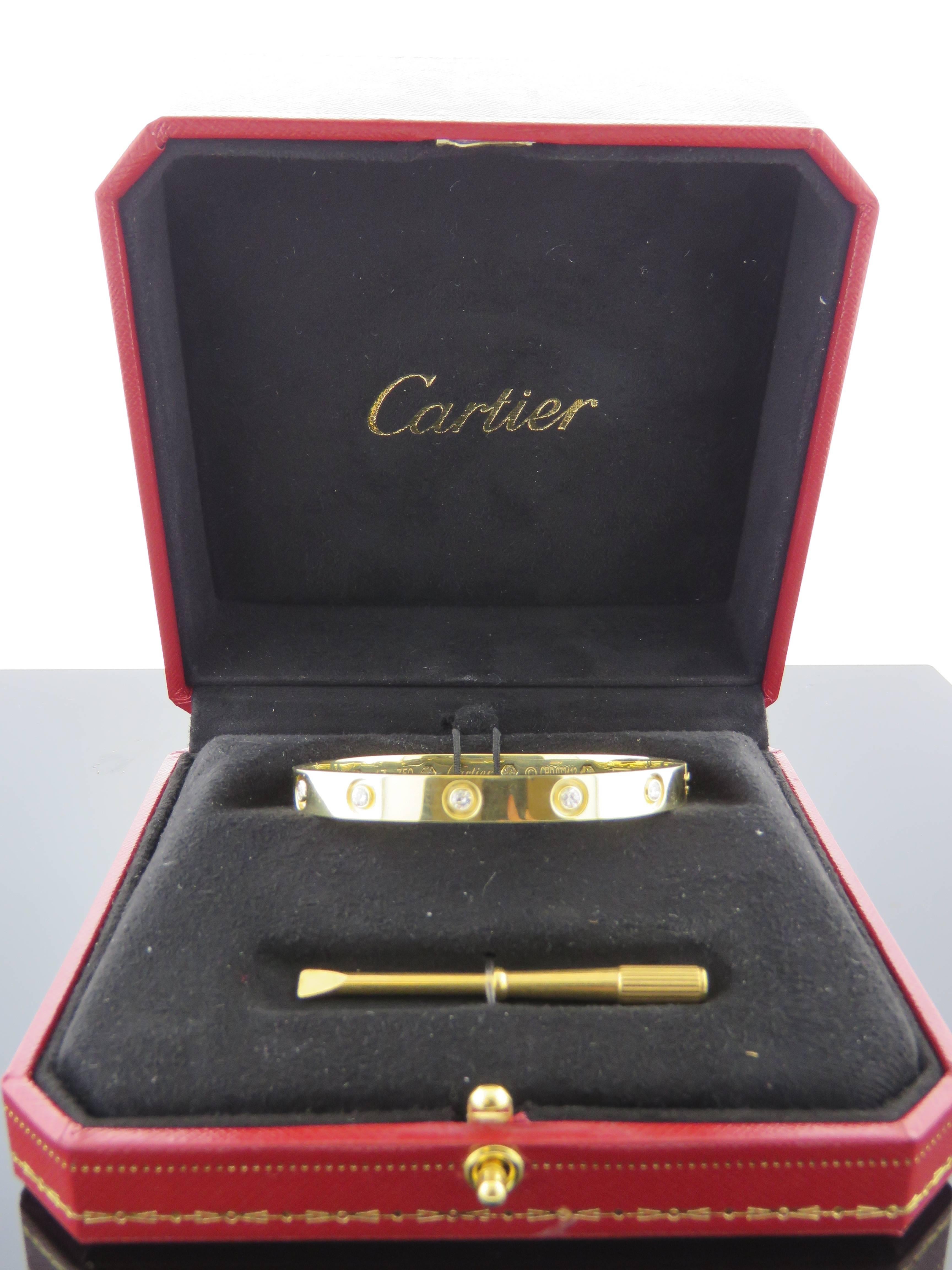 Women's or Men's Cartier Love Bracelet Yellow Gold with Ten Diamonds