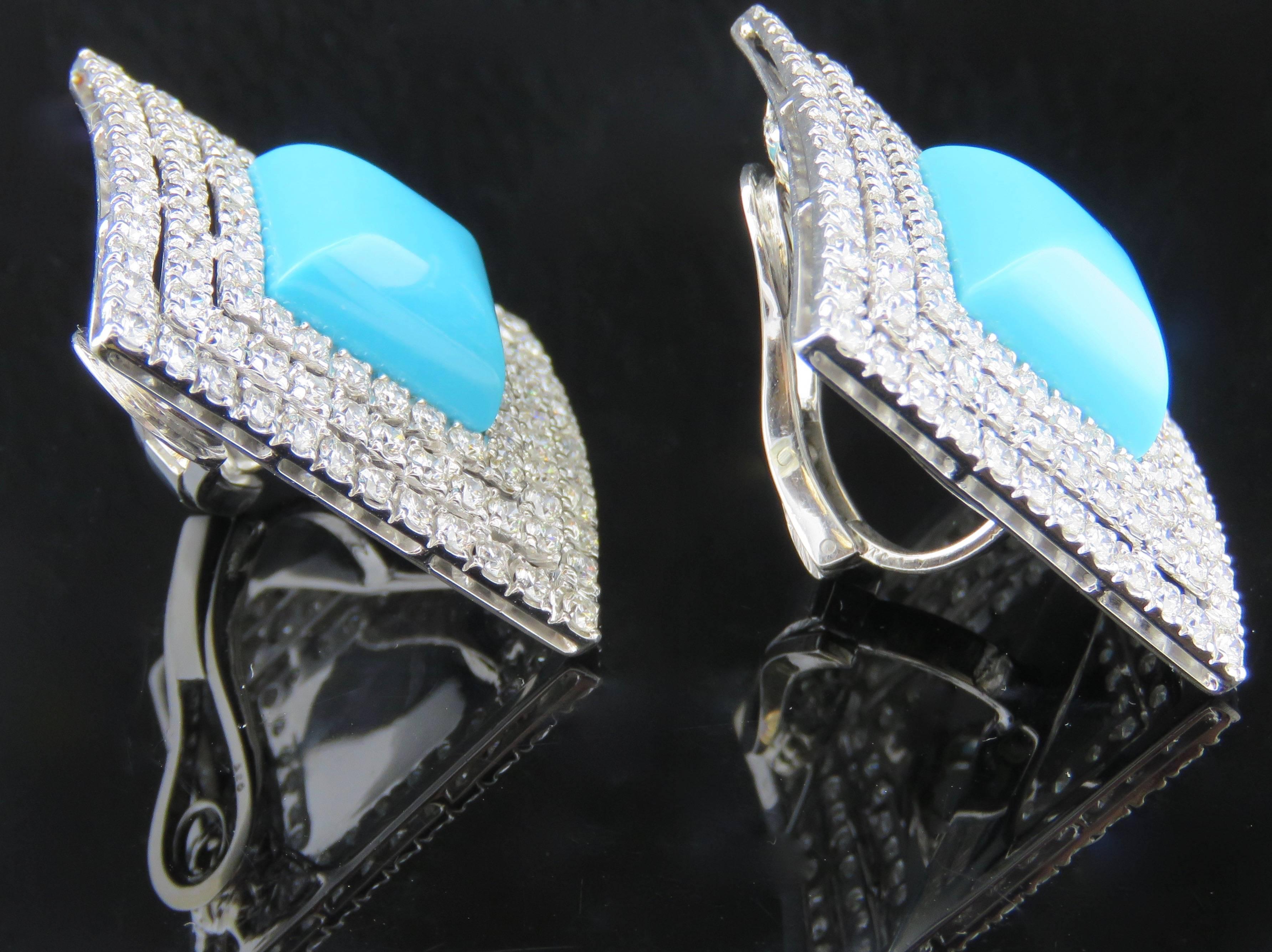  Pyramid Turquoise Diamond Earrings In Excellent Condition In New York, NY