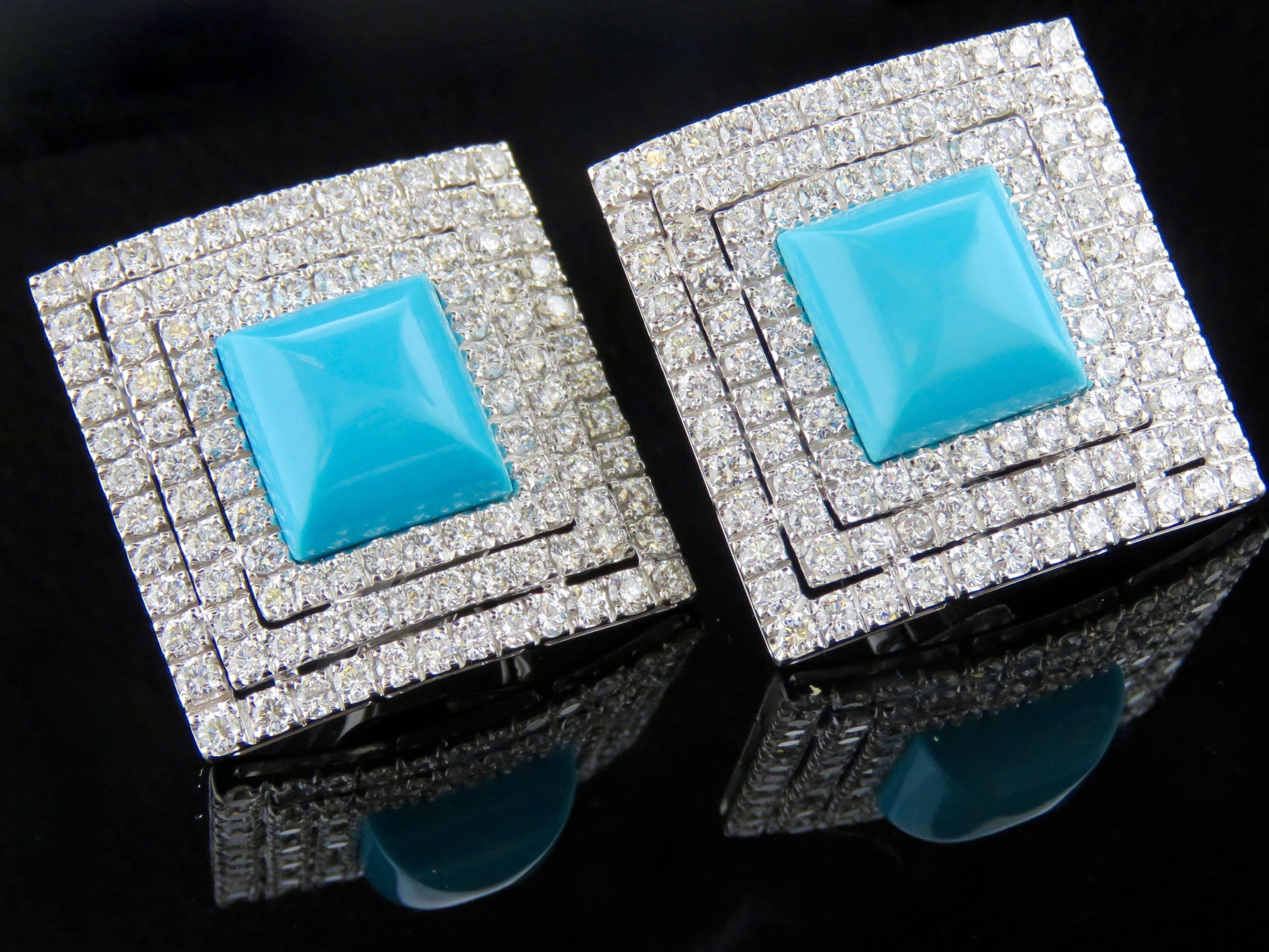 Women's  Pyramid Turquoise Diamond Earrings