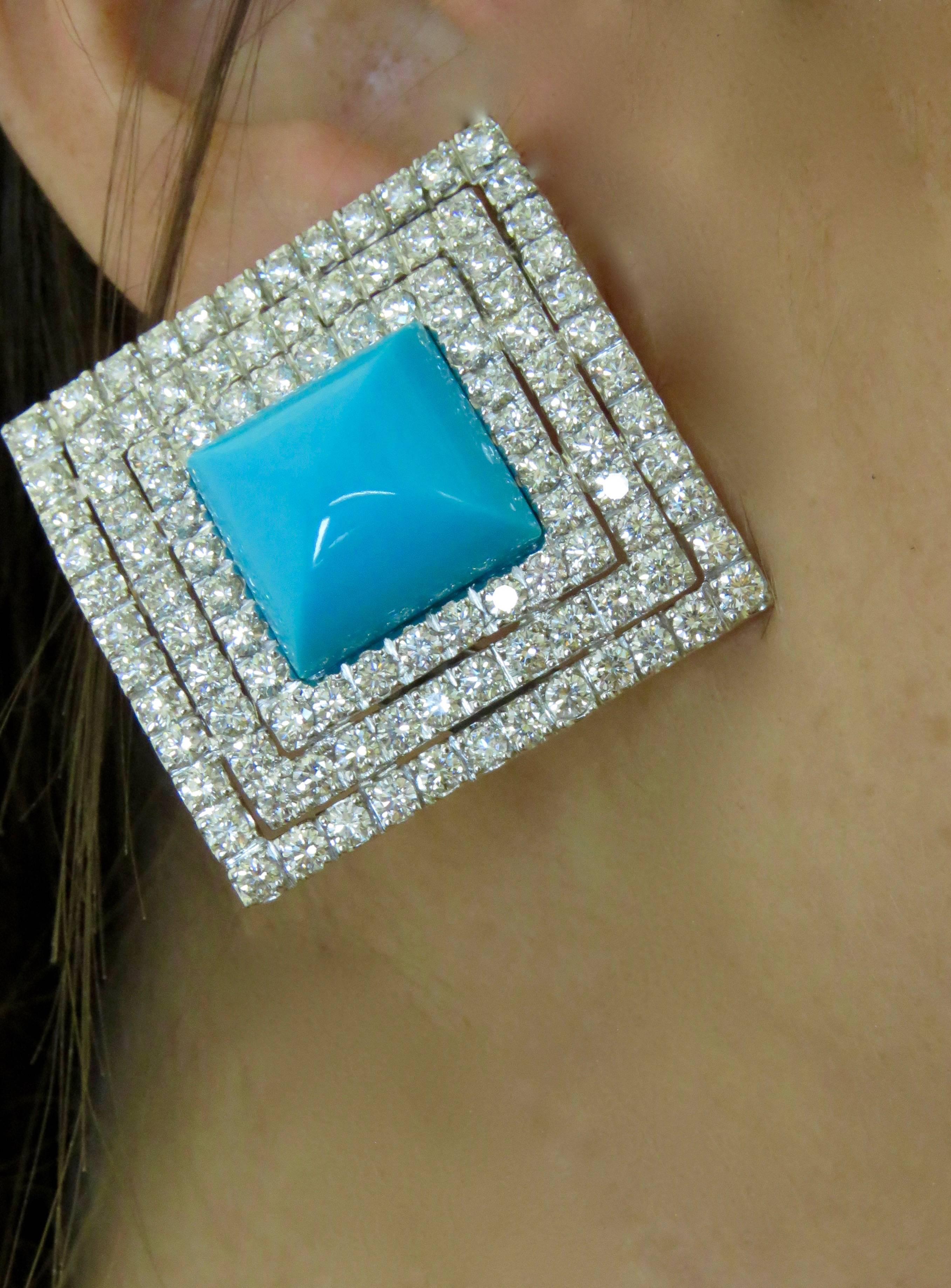  Pyramid Turquoise Diamond Earrings 1