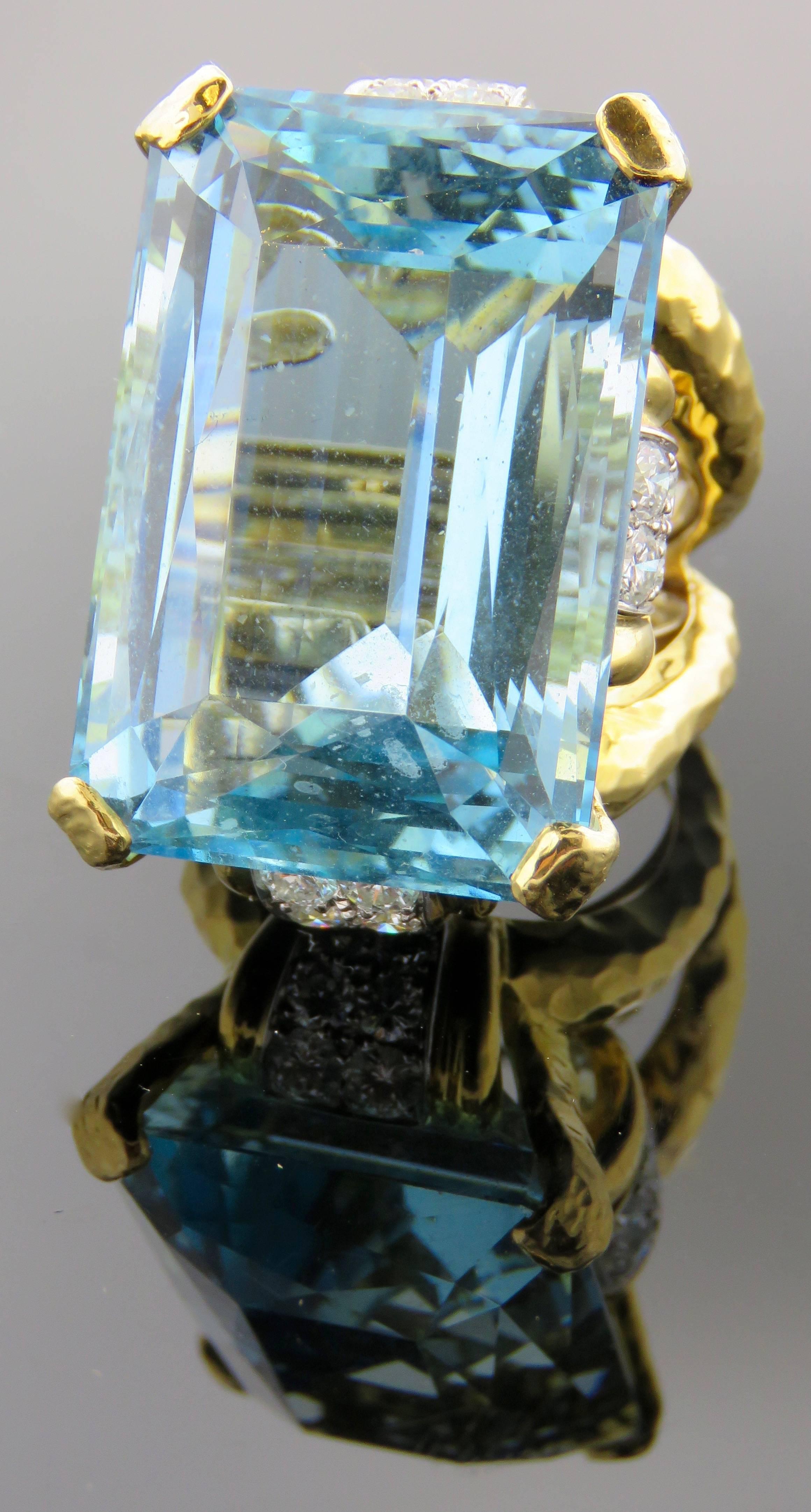 Modern David Webb 69.9 Carat Aquamarine  Diamond  Gold Platinum  Ring