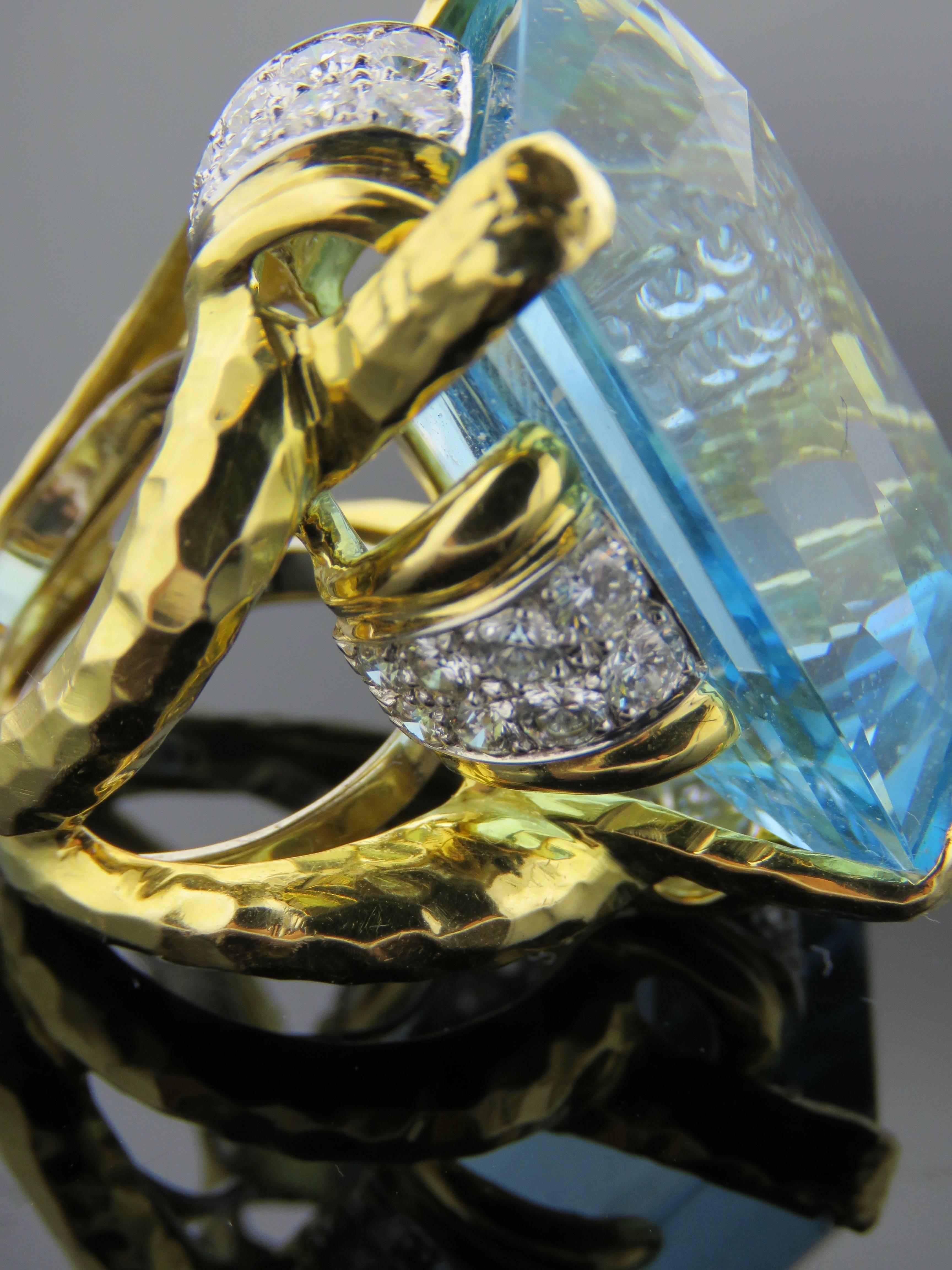 David Webb 69.9 Carat Aquamarine  Diamond  Gold Platinum  Ring In Excellent Condition In New York, NY